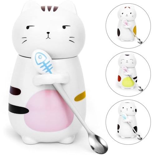 Disoza Kattmugg Med Lock Kattmugg 3d Kaffemugg 400 Ml Katt Dekorativ Present Keramisk Tekopp Med Sked Te Kaffe Julmugg Födelsedagspresent För Kvinnor Män Flickvän Pojkvän Bror
