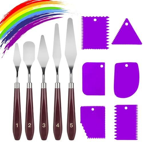 11 Pezzi Spatola per Pittura, 5 Pezzi Coltelli per Tavolozza 6 Pezzi Raschietti in Plastica, Pittura Materiali per l'arte per Pittura a Olio, guazzo, Acquerello, Pittura su Roccia (Viola)