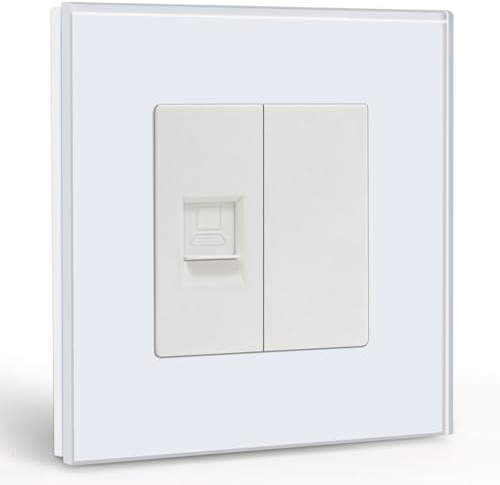 BSEED Enchufe de pared estándar UE 1/2 PC RJ45 Cat5 Ethernet hembra, enchufe de red, enchufe LAN empotrable con 1/2 en blanco, placa de cristal blanco, 86 mm
