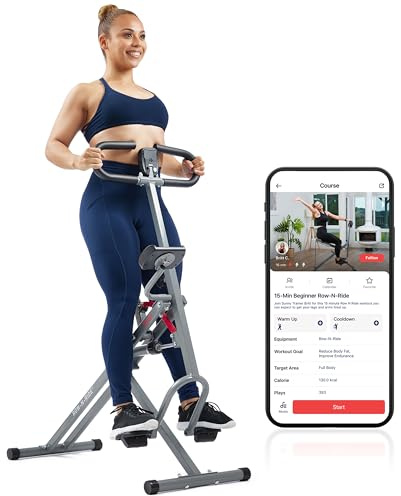 Sunny Health & Fitness Row-N-Ride PRO, macchina combinata per squat a corpo intero con fascia di resistenza opzionale, cardio a corpo intero, connessione all'app SunnyFit - SF-A023053
