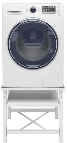 Tino Tech Soporte para lavadora con estante extraíble de 60 x 56,5 x 53,5 cm, color blanco, capacidad de carga de 100 kg, soporte para lavadora, antideslizante, soporte para lavadora