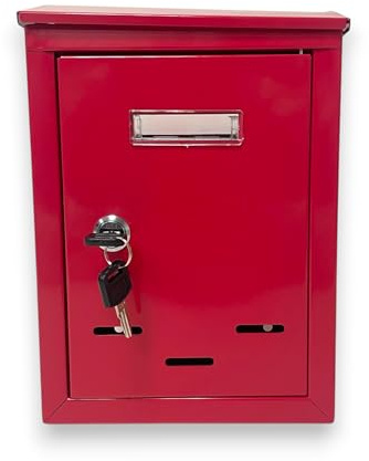 Cassetta Postale per Esterno con Spioncino e Portanome Anta Apribile con Serratura a Chiave Incassata a Muro Doppia Chiave e tasselli Inclusi 27x18.5x6.5 cm (Rosso)
