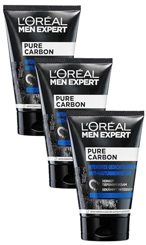 L'Oréal Paris Men Expert Peeling für das Gesicht, Unreine Haut, Gesichtsreinigung für Männer, Pure Carbon Gesichtspeeling Anti-Hautunreinheiten, 1 x 100 ml (Packung mit 3)