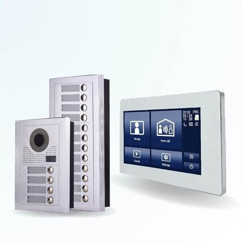 BT Security Portier interphone vidéo Modern 2 Fils - 16 Appartements - 16 écrans tactiles connectés 7 Blanc