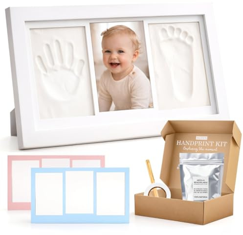 BUDYX - kit Impronte mani e piedi Neonato, Impronta Bambino, Cornice Impronte Digitali, Regalo Neonato, Battesimo, Bambino, Nascita. Argilla Antigrietta e Vetro Acrilico, Impronta Cane.