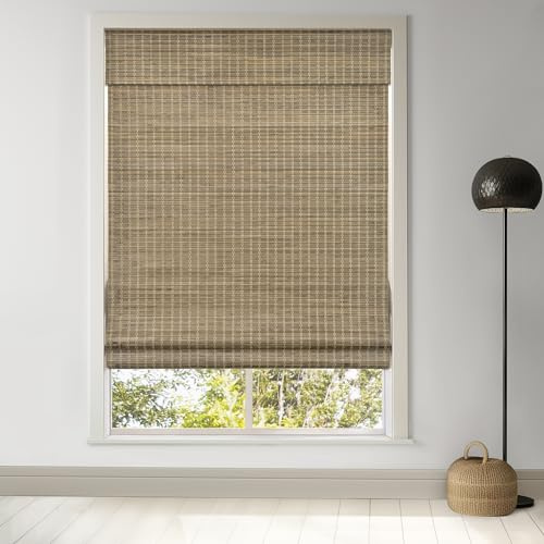 LazBlinds Cordless Bamboo Roman Shades, Privacy Blinds for Interior Windows, Room Darkening Roll Up Bamboo Blinds for Home & Patio, 26.5 W x 48 H, BDP-Driftwood