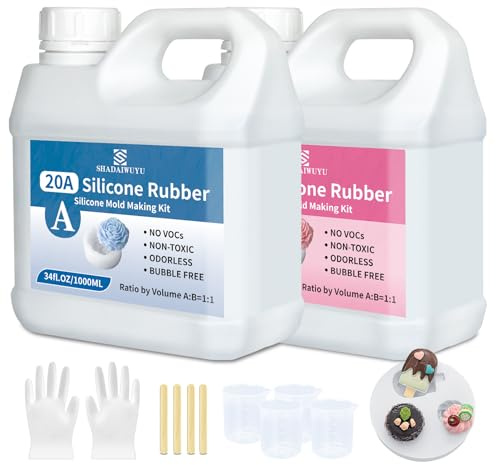 Silicone per Stampi 20A,2000ml Trasparente Silicone Liquido Mescolamento 1:1 Rapida Cura Gomma Siliconica per Stampi,DIY Sapone Artigianale,Candele,Stampi per Resina