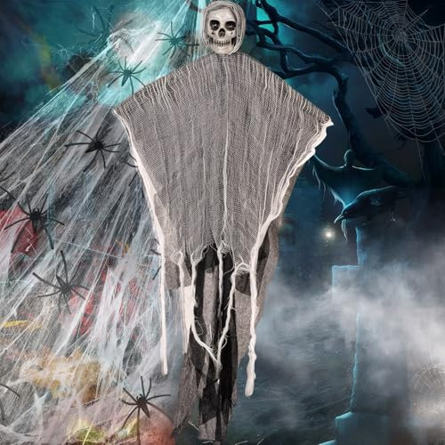 Sukudon Halloween Deko Gruselig Hängende Geister EinschließLich Spinnennetz Deko,Halloween Deko Outdoor,Halloween Gespenst Gruselig für Halloween Party Deko,Halloween Deko Innen