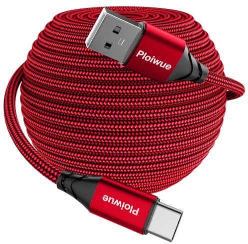 Ploiwue Extra Long USB C Cable 6 m USB A to USB C Charging Cable, Fast Charging Compatible with PS5 Controller, Galaxy S10 S9 S8 S20 fe S21 S22, A12 A50 A51 A51s, Switch Tablet etc. (red)