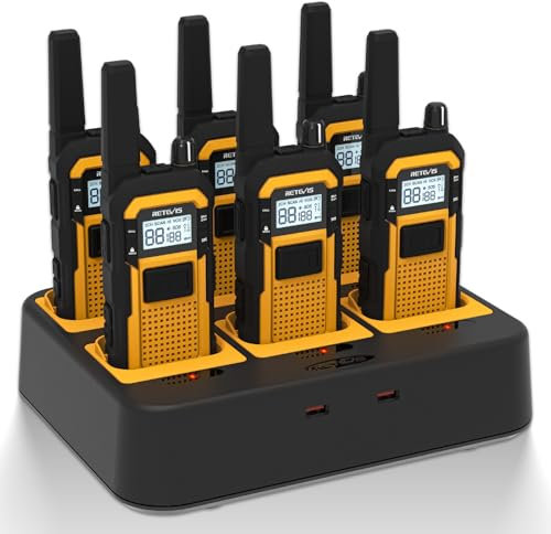 Retevis RB648 Funkgeräte, Robuste Walkie Talkie Wasserdichtes, Staubdicht Sturzsicher, 2000 mAh Handfunkgerät mit 6 Wege Ladegerät, PMR446 Profi Walkie-Talkie für Baustelle, FürIndustrie (6 Stück)