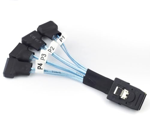 Podafu 25CM Mini SAS SFF8087 Male to 4 SATA Female Adaptor Cable 12Gbps Hard Drive Server Cable