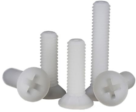 20/50 Stück schwarz/weiße Nylon-Senkkopfschrauben, Kunststoff-Kreuz-Flachkopfschrauben, Länge: 4~40 mm, M2, M2,5, M3, M4, M5, M6, M8(White,M3x12 (50pcs))