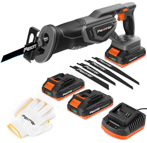 Fexrror 20V Cordless Reciprocating Saw with 4 Saw Blades, 2×2000 mAh Batteries, Tool-Free Blade Change, 22mm Stroke Length, Ideal for Wood and PVC Cutting