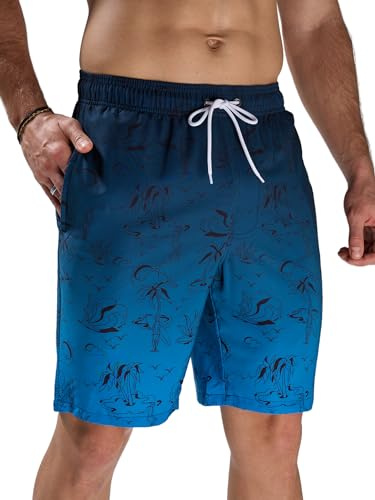 Arcweg Herrshorts badshorts snabbtorkande badshorts för män och badbyxor strandshorts långa med flera fickor surfing, Svart blå gradient, XL
