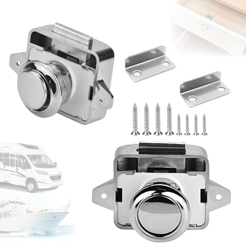 2 Stück Wohnmobil Schlösser, Push-Lock, Schlüsselloses Metall Druckknopf, Aluminiumlegierung Push Lock Button Schloss, Yacht/Schrank (Weiß)