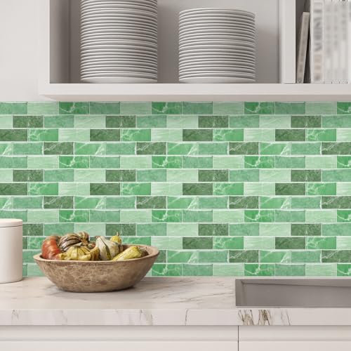 Piastrelle Adesive CucinaMinimalismo Verde Piastrelle Adesive Bagno Paraschizzi Cucina Adesivo Decorazione da Parete Bagno in PVC Impermeabile Mattonelle Mosaico Stile