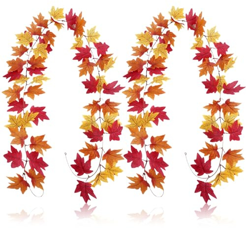 Herbstgirlande Herbstblätter,Herbstdeko Innen Draußen Hängend Ahorn Blätter Girlande Herbst Dekoration Fall Decor Aesthetic Autumn Künstliche Ahornblätter für Outdoor Fenster Haustür Blättergirlande