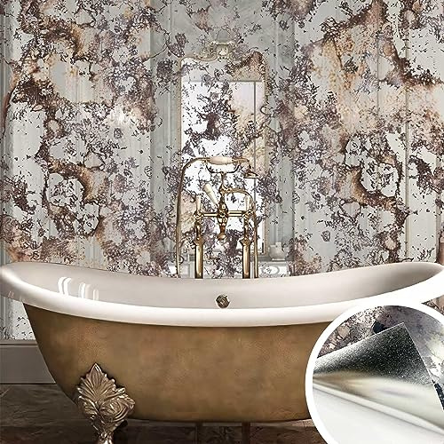 funlife Foxed Antique Chrome Reflective Style Vintage Rusted Motif Wallpaper, 115X150CM Humidity Grunge Motif