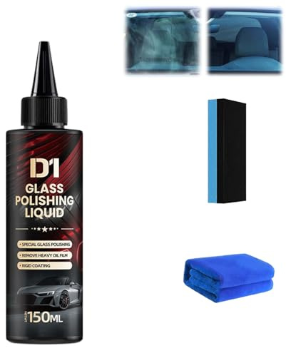D1 Glass Polishing Liquid, Lucidante per vetri auto e rimozione della pellicola oleosa, Composto detergente per parabrezza, Rimuove vortici, graffi e segni di tergicristalli (1)