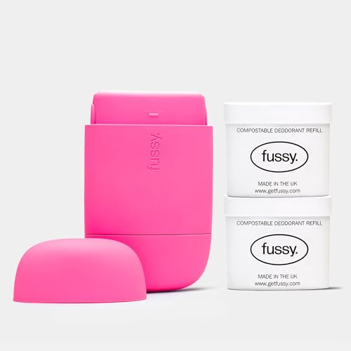 Fussy Refillable Natural Deodorant - Hot Pink Case & Coconut Scent x2 | Coconut Scent, Natural, Aluminium Free, Eco-Friendly, Vegan & Cruelty Free, 24 Hour Protection, Plastic-Free Refills