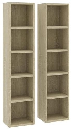 Eleganz CD-Regale 2 Stück aus Sonoma-Eiche Holzwerkstoff 21x16x93,5 cm – Platzsparende Aufbewahrung für CDs & Medien – Stabiles Regalsystem für Wohnzimmer oder Büro