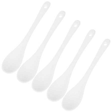 LIGIGWASH 5 pièces Lot de Cuillères Porcelaine Blanches Petites et Lisses Cuillères Céramique Polyvalentes pour Café Thé Confiture et Épices Faciles à Nettoyer Design Compact et Fonctionnel