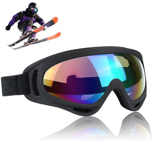 shallyong Lunette de Ski, Motoneige Moto Lunettes Ski Goggles, Lunettes de Ski Snowboard, avec Protection UV, Lunette de Ski pour Homme Femme Adulte (Noir) (Noir)