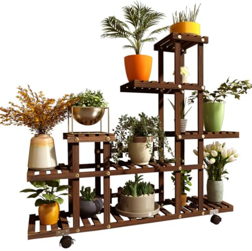 DECORN Stand de Plante roulante étagère de Plante intérieure extérieure Rack de Pot à Fleurs en Bois pour Plusieurs Plantes Échelle d'échelle de 5 Niveaux pour Le Salon Patio