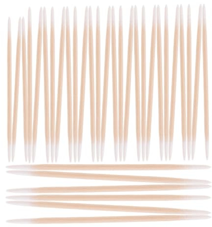 ELAYARD 2 Stück Doppelseitige Wattestäbchen mit Spitzem Baumwollkopf Präzise Reinigung für Make up Microblading Tattoos und Empfindliche Oberflächen Holzgriff pro Packung