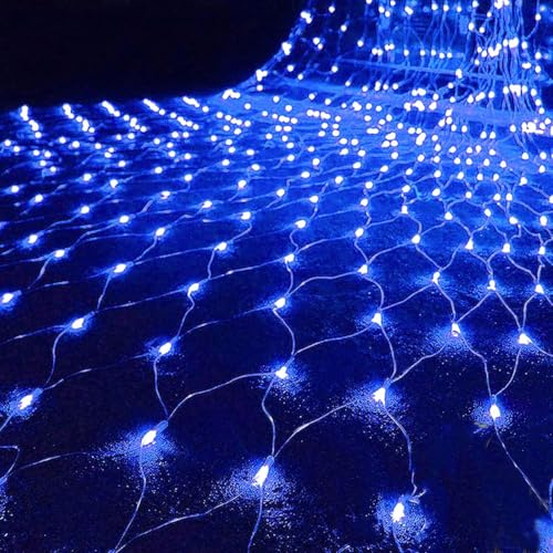 Luci a Rete 880 LED per Natale all'aperto 6m x 4m, Rete, con Timer remoto, 8 modalità, Impermeabili, per Alberi all'Esterno (Blu, 1,5m x 1,5m, 96 LED)
