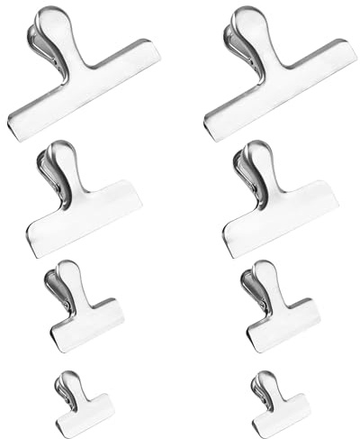 FOMIYES Lot de 8 Pinces à Sachets en Acier Inoxydable Alimentaire 4 Tailles Pinces Réutilisables pour Fermeture Hermétique de Paquet de Snacks la Cuisine Bureau et Maison Maintien