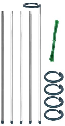 Helilyco Paletti estensibili per piante da 43-82 cm, in lega di alluminio, supporti per piante in vaso, per verdure, pomodori, Monstera, con 50 fili di ferro verde