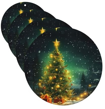 Désodorisants de voiture en forme de sapin de Noël (lot de 4), ronds, à suspendre au rétroviseur.