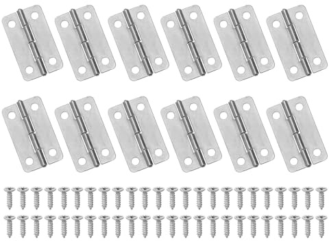 QUARKZMAN Paquete De 12 Bisagras Pequeñas De 1-1/2 Pulgada Plateado | Mini Bisagras, Para Cajas De Joyería, Con Tornillos, Para Cajas De Madera Cajones De Gabinetes Puertas Y Portones