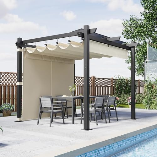 Devoko Pergola Aluminium 3x3, Pergola Jardin Exterieur, avec Fixations Magnétiques et Zone d'ombrage Réglable, Cadre en Aluminium, Convient pour Les Jardins et Les Cours, Grigio