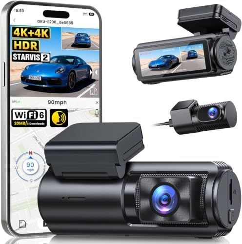 GKU 4K+4K Dash Cam Front and Rear, STARVIS 2 Sensor, 5.8GHz WiFi6 Dash Cam