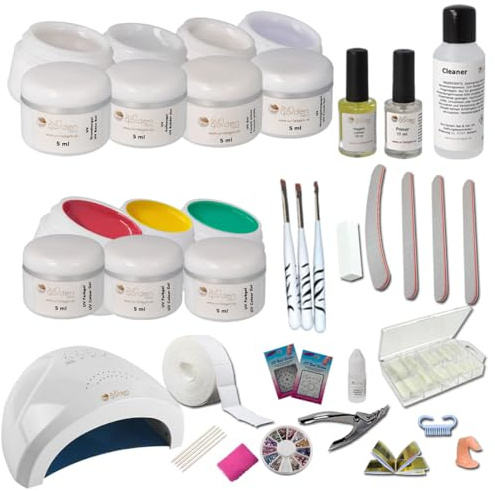 Sun Garden Nails UV gel nagelstudio startset komplett set – nagelset inklusive UV-ljushärdningsanordning, färger och tillbehör – gelnagelset för vackra, glänsande gelnaglar