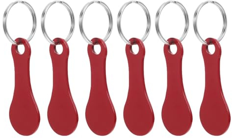 AMUSLESUR 6pcs Stainless Steel Shopping Cart Token Keychain Quarter Holder Red Keyring for Grocery Store Trolley Coins Retail Cart Token Accessories