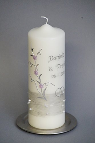 edle Hochzeitskerze mit Perlen 20 x 7 cm ; inkl. Beschriftung ! H-17