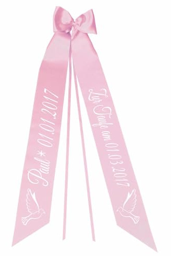 Elefantasie Taufschleife mit Taufdatum Namen und Geburtsdatum Personalisiert Schleife für Taufkleid Taufanzug Motiv Taube rosa