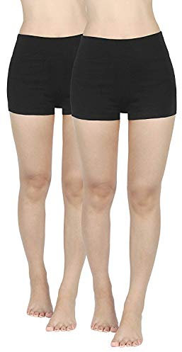 2er Pack Damen Kurze Sporthose Sportshorts Fitness Yoga Shorts Leggins Tights Hotpants schwarz Unterziehhose Unter Kleid Rock aus Baumwolle S