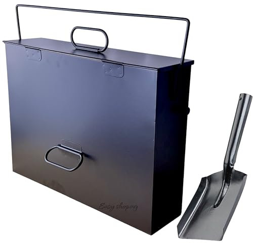 Srendi® Black Ash Carrier Galvanised Metal Hot Tidy Box Container Fireplace Pan Bucket Bin Ash Storage Box wih Free Shovel