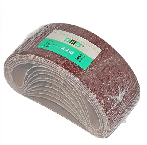 HKB Gewebe-Schleifbänder, 75x457mm, K 40, 10 Stück | für Bandschleifgeräte, Profi-Qualität, Holz, Metall, verschiedene Oberflächen