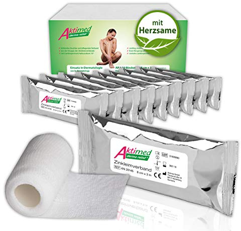 AKTIMED Derma Relief+ Zinkverband (10er-Pack)– Zinkleimverband kühlend – feuchter, pflegender Verband mit pflanzlichem Extrakt Herzsame D6* – patentbasierter Kühlverband Dermatest „sehr gut