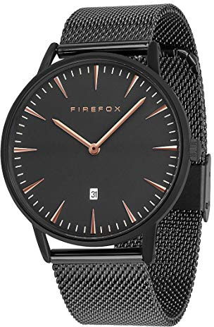 FIREFOX Damen- Armbanduhr Passion analog Quarz Edelstahl schwarz Milanaise Mesh Armband Rosegold 5 ATM wasserdicht FFPL02-003