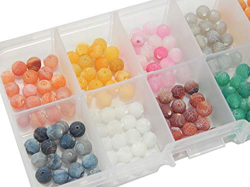 Perlin 180stk Edelstein Achat Perlen set mit Sortierbox 6mm Matt Naturstein Crackle 10 Farben Schmuckperlen Bastelperlen Kinder-Perlen-Set