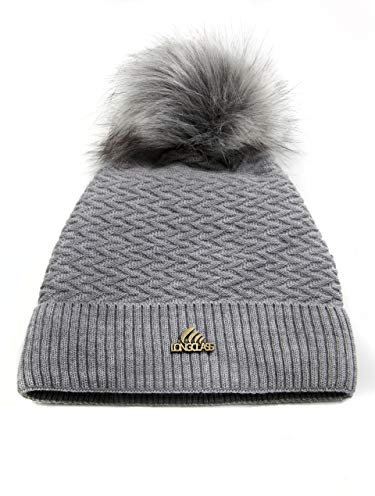 LONGCLASS Graue Bommelmütze Damen Elegance hellgraue Mütze Frauen Wintermütze grau hellgrau Wollmütze mit Bommel Damenmütze Strickmütze Pudelmütze fein Mädchen