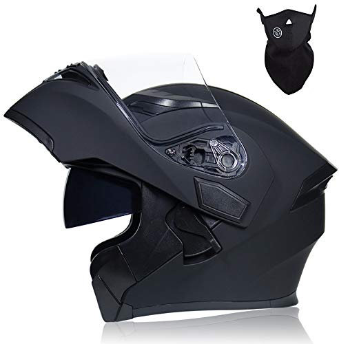 MRDEER® Casque de Moto avec Masque, Double Visière, Doublure Amovible, Casque Modulables Intégral Casques Moto Homme Femme Adulte pour Scooter Chopper, Noir Mat,XXL