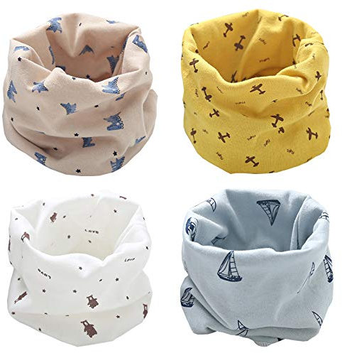 ZYUPHY Schlauchschal Kinder, 4 Stück Loop Schal Kinder Winter Baumwolle Halstücher Halstuch Nackenwärmer für Baby Jungen Mädchen Winddicht Warm Multifunktionstuch Rundschal für Winter Herbst Frühling
