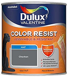 Dulux Valentine Color Resist Pièces à Vivre - Peinture Intérieure Murs, Plafonds, Boiseries - Lessivable et Résistante - Couleur : Charbon - 0,5 L